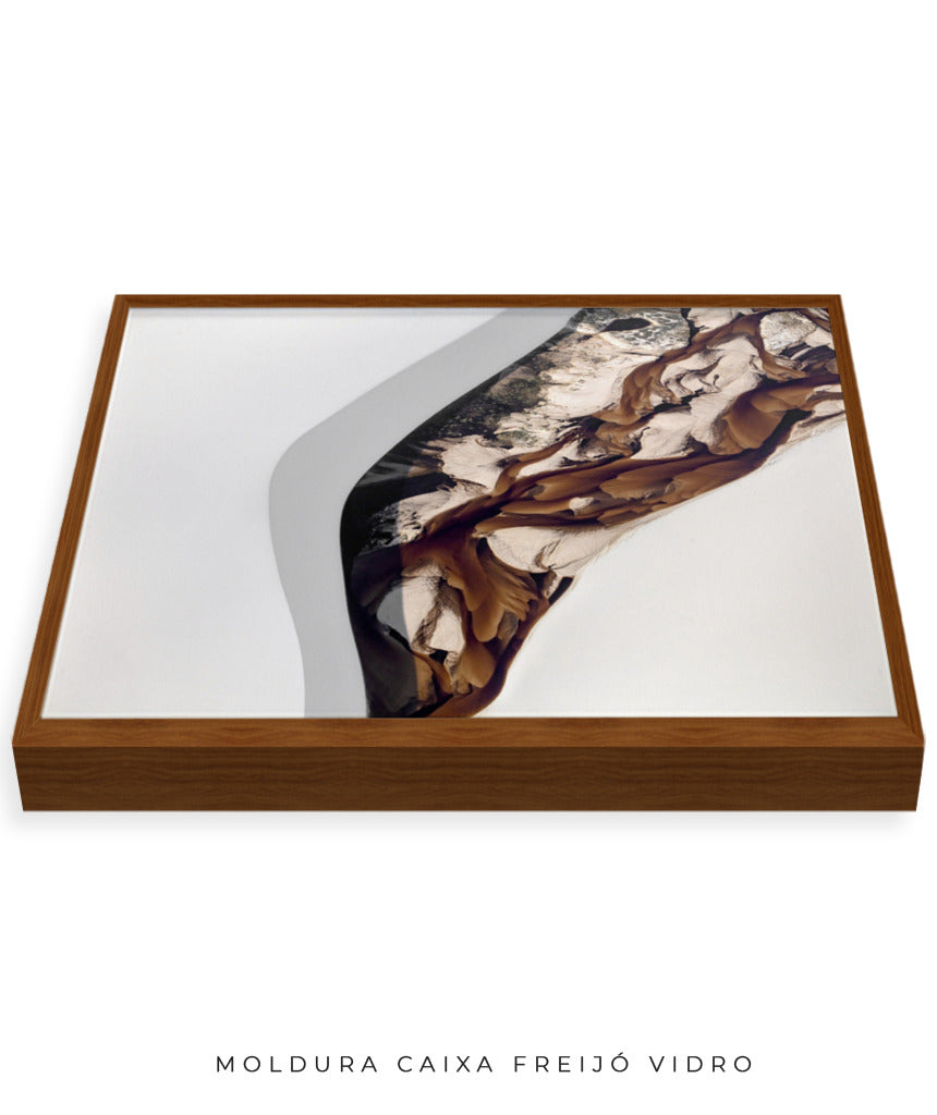 Quadro Decorativo Abstrato e Curvas - Tons de Marron, Cinza e Branco-Horizontal