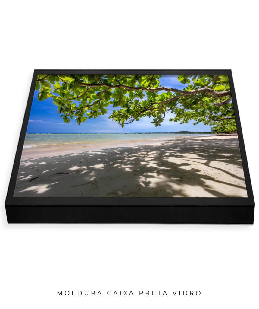 Quadro Decorativo Praia, Mar e Árvore Verde