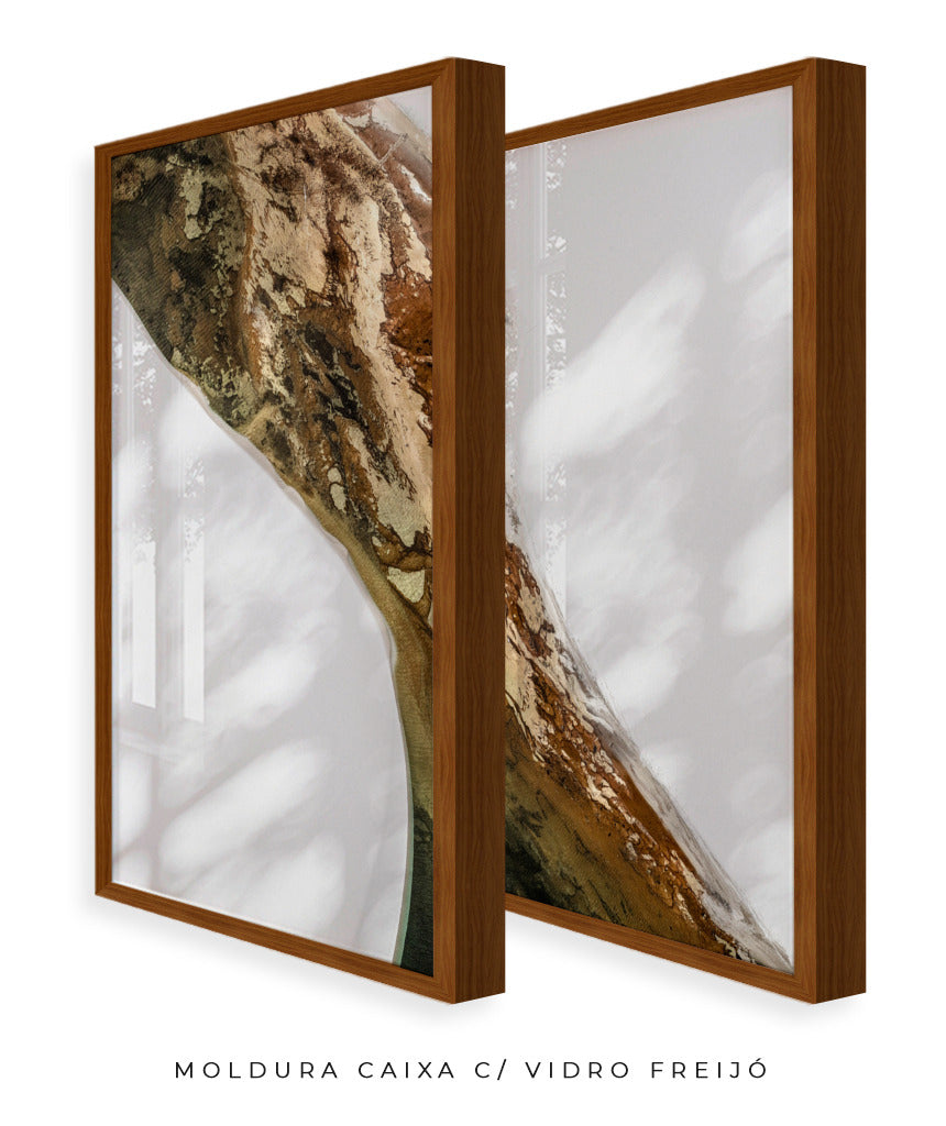 Quadro Decorativo Abstrato e Curvas - Tons Marrom e Branco -Dupla vertical