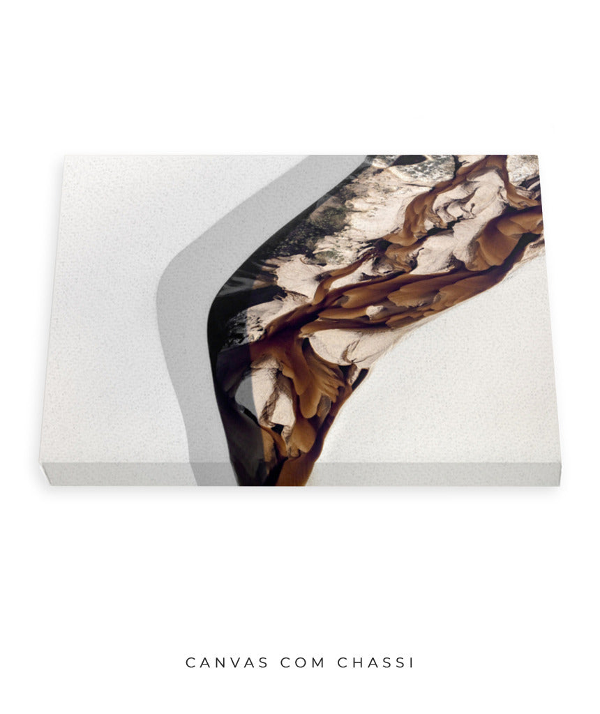 Quadro Decorativo Abstrato e Curvas - Tons de Marron, Cinza e Branco-Horizontal