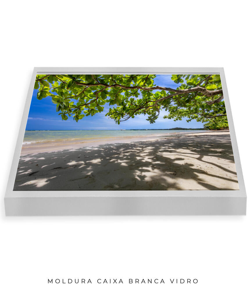 Quadro Decorativo Praia, Mar e Árvore Verde
