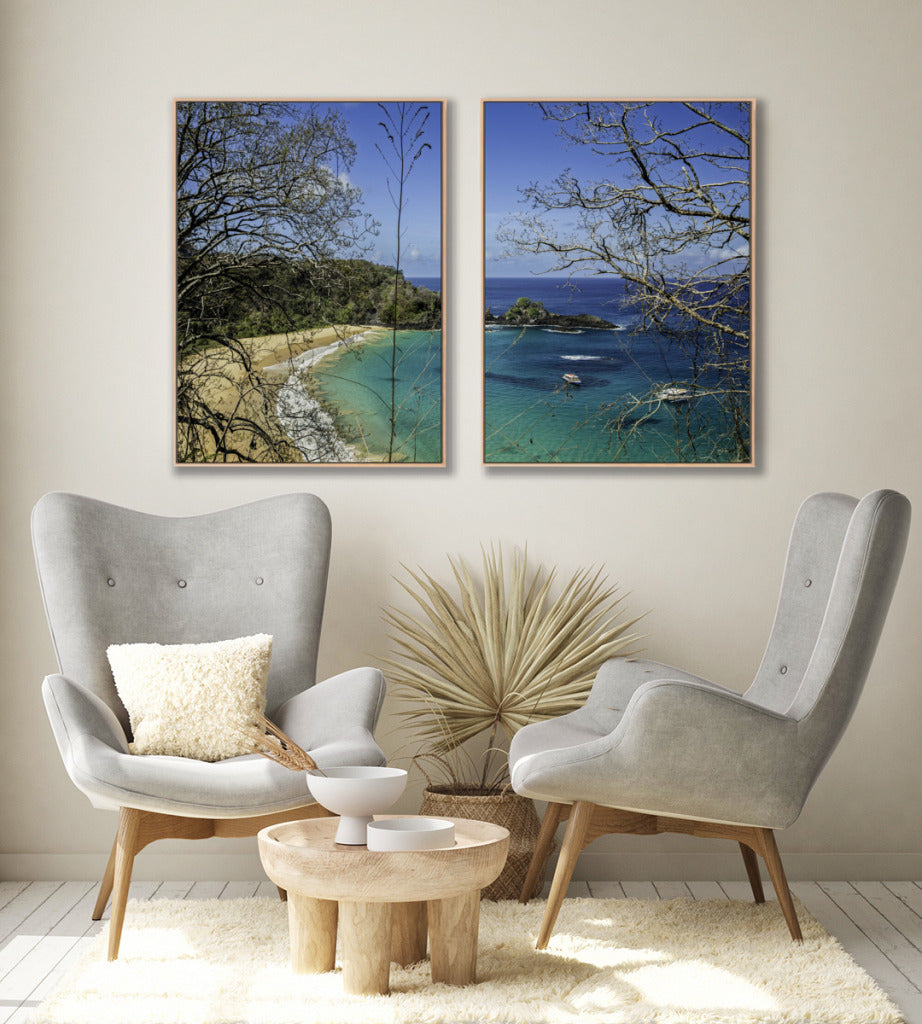 Quadro Decorativo Praia, Mar e Galhos Secos -Dupla