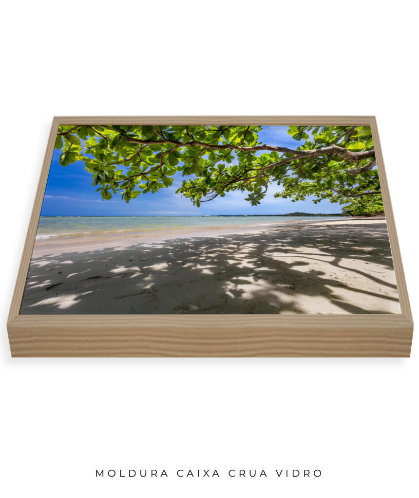 Quadro Decorativo Praia, Mar e Árvore Verde
