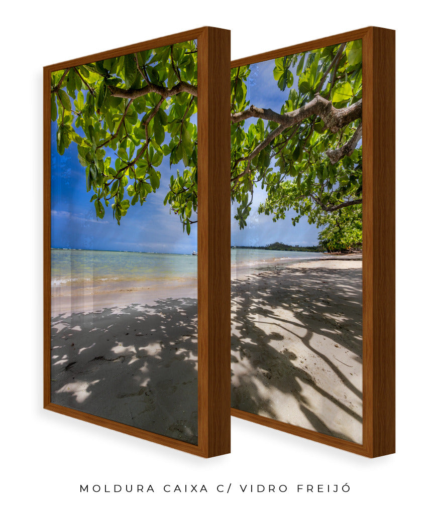 Quadro Decorativo Praia, Mar e Árvore Verde -Dupla