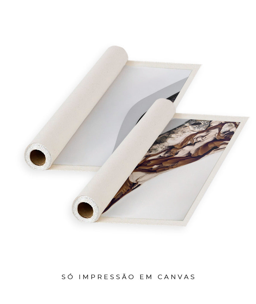 Quadro Decorativo Abstrato e Curvas - Tons Marrom e Branco -Dupla