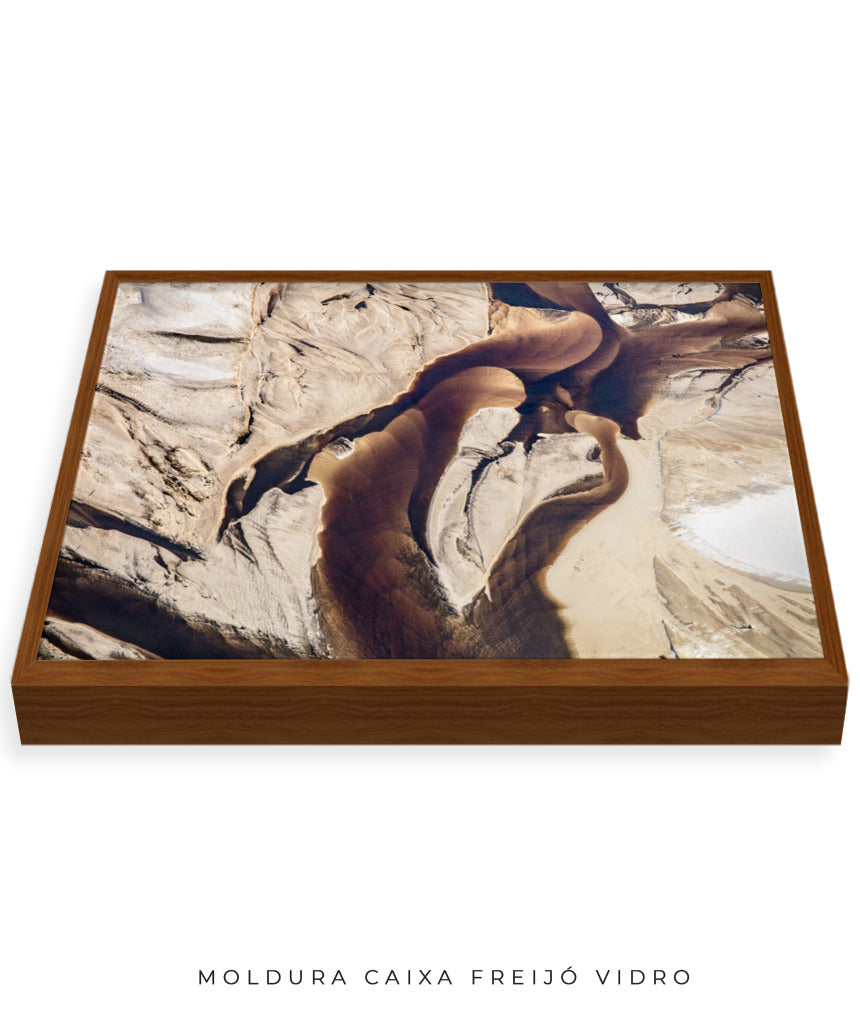 Quadro Decorativo Abstrato e Curvas - Tons Marrom e Bege -Horizontal