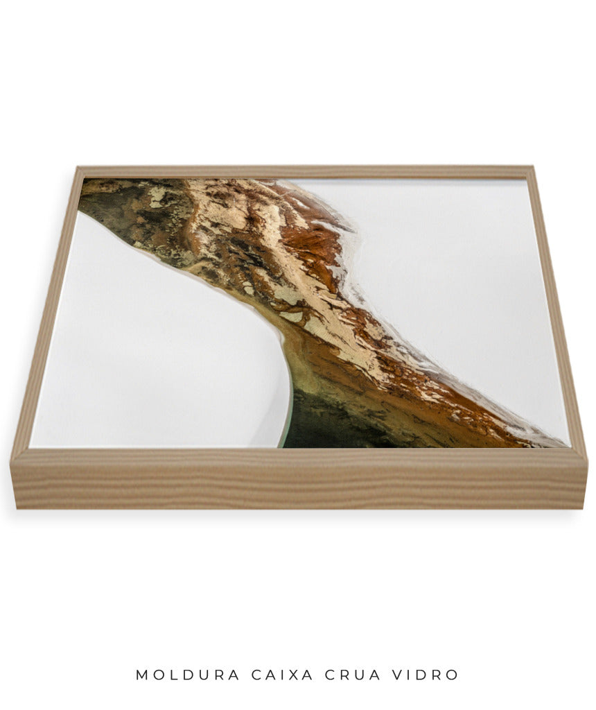Quadro Decorativo Abstrato e Curvas - Tons Marrom e Branco -Horizontal