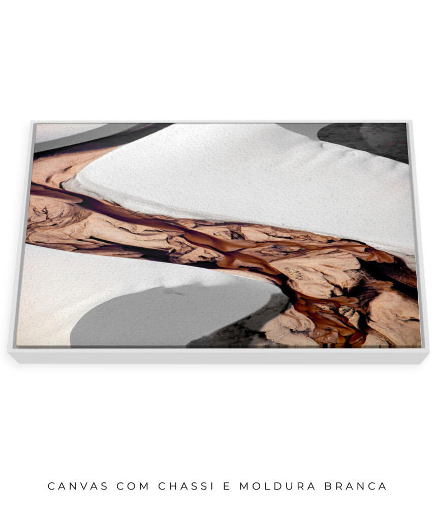 Quadro Decorativo Abstrato e curvas - Tons brancos, bege e marrons