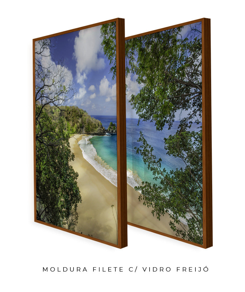 Quadro Decorativo Praia e mar,galhos verdes - Dupla