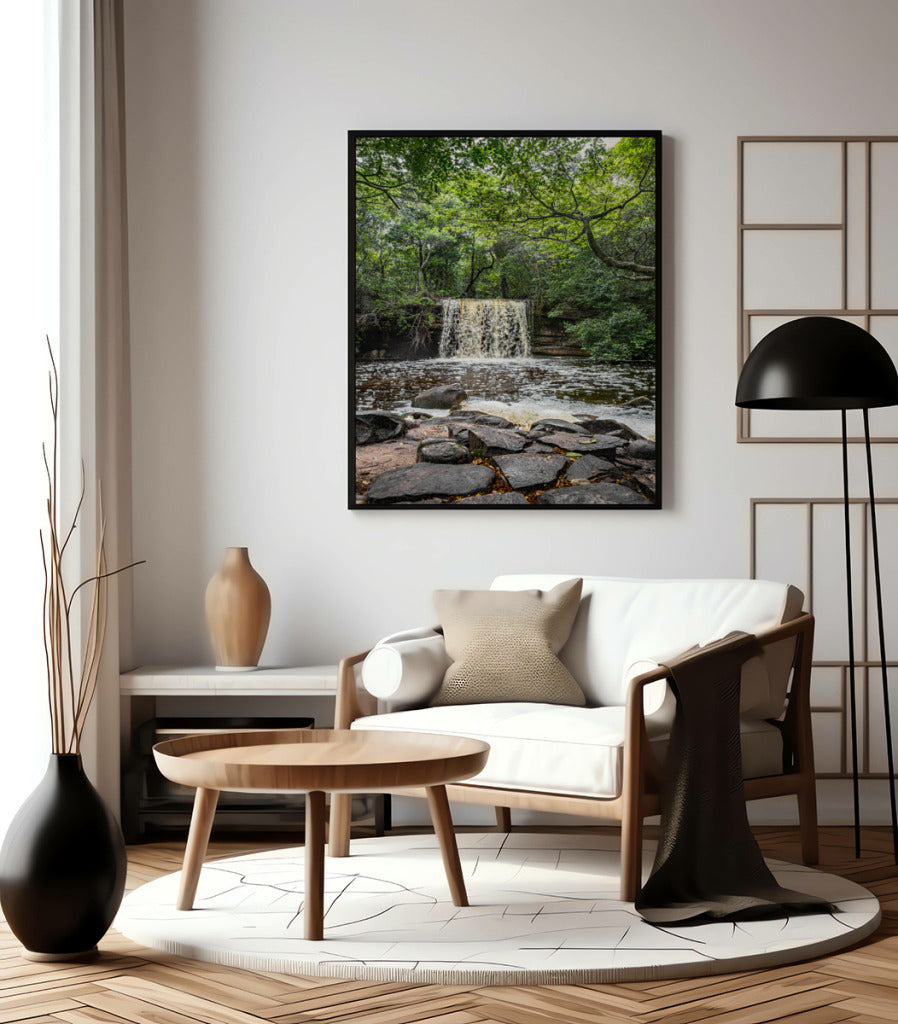 Quadro Decorativo Cachoeira e Floral