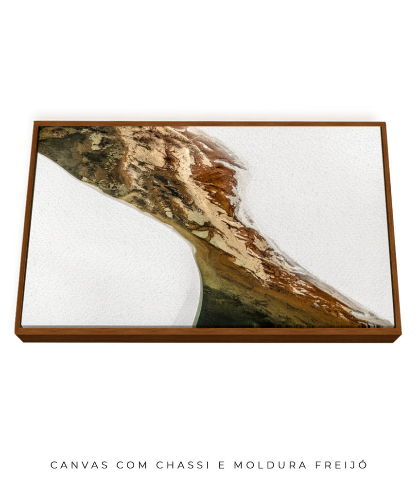 Quadro Decorativo Abstrato e Curvas - Tons Marrom e Branco -Horizontal