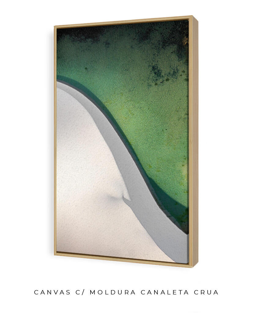 Quadro Decorativo Abstrato e curvas -Tons de branco e verde Vertical