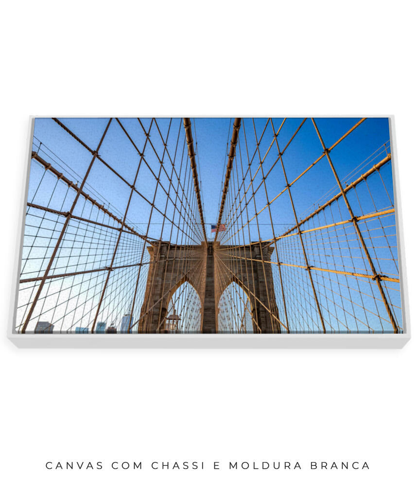 Quadro Decorativo Nova York - Ponte Urbana e Bandeira