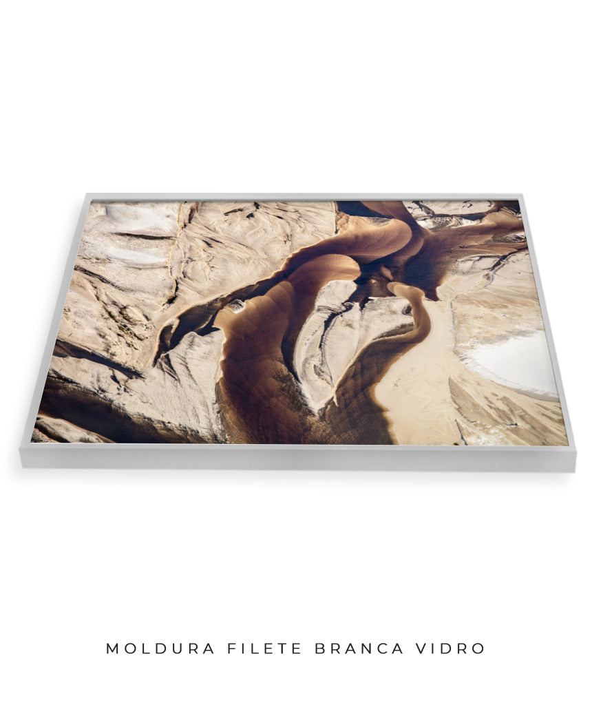 Quadro Decorativo Abstrato e Curvas - Tons Marrom e Bege -Horizontal