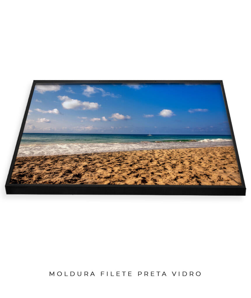 Quadro Decorativo Praia com Areia Marrom e Mar Azul
