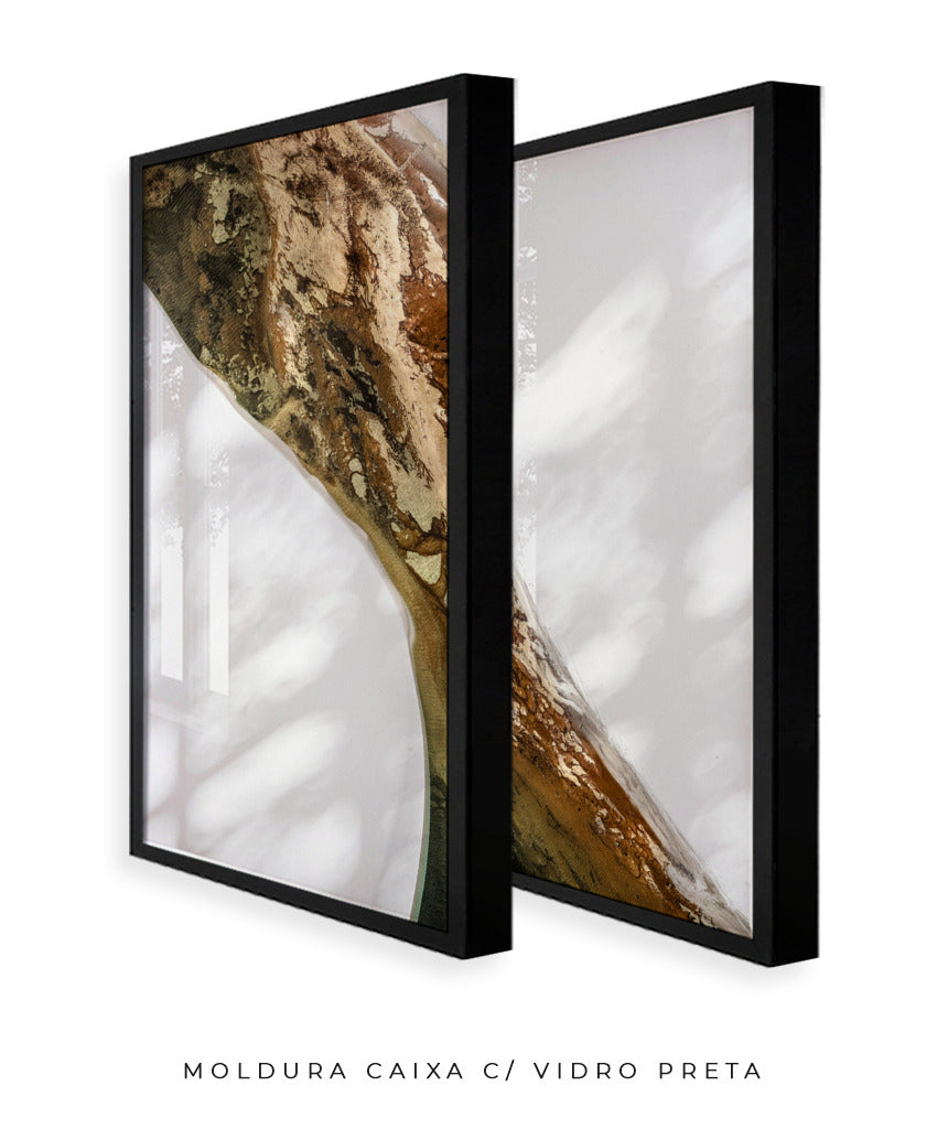 Quadro Decorativo Abstrato e Curvas - Tons Marrom e Branco -Dupla vertical