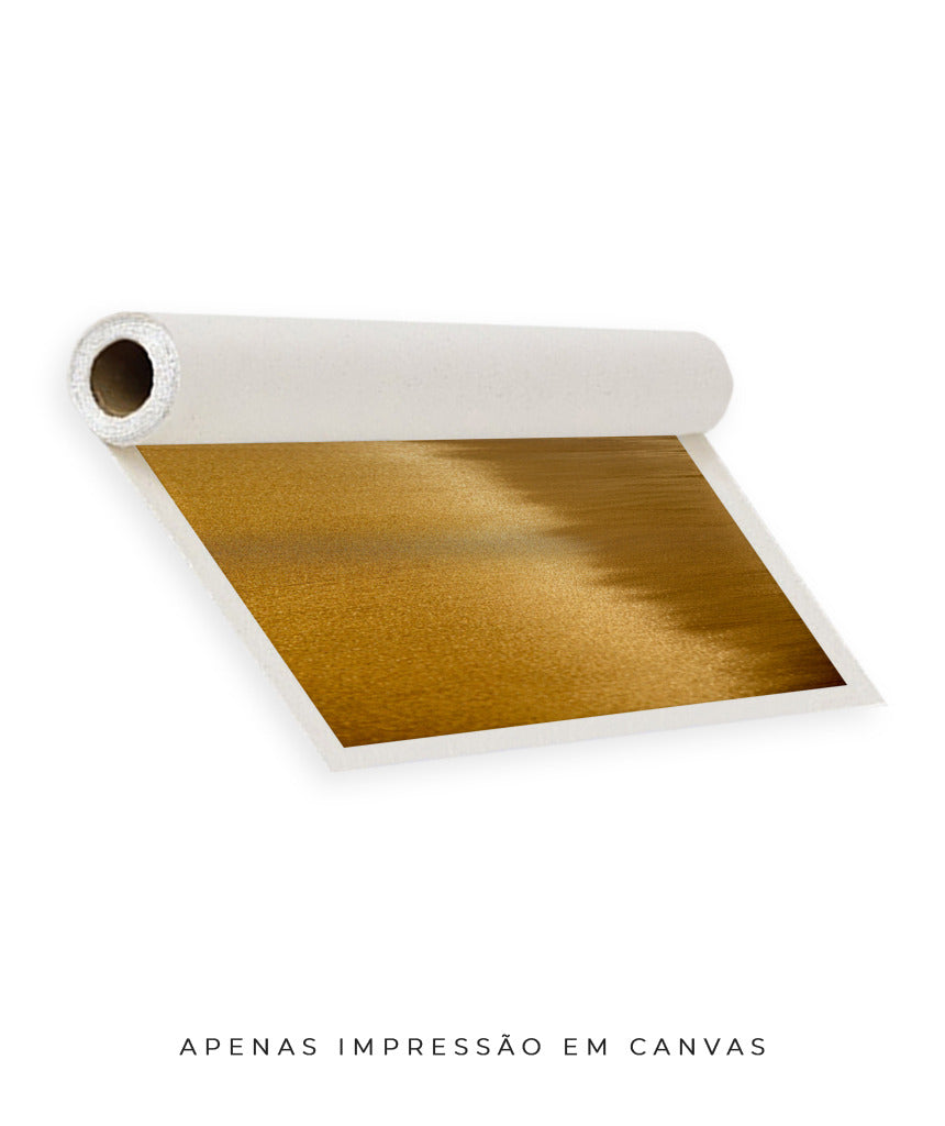 Quadro Decorativo Abstrato e Curvas - Tom Dourado - Horizontal