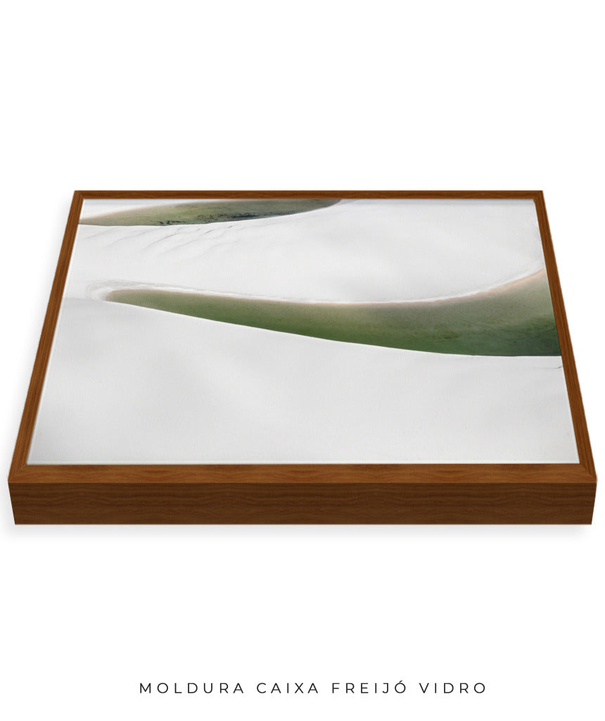 Quadro Decorativo Abstrato e curvas -Tons Branco, Cinza e Verde - Horizontal