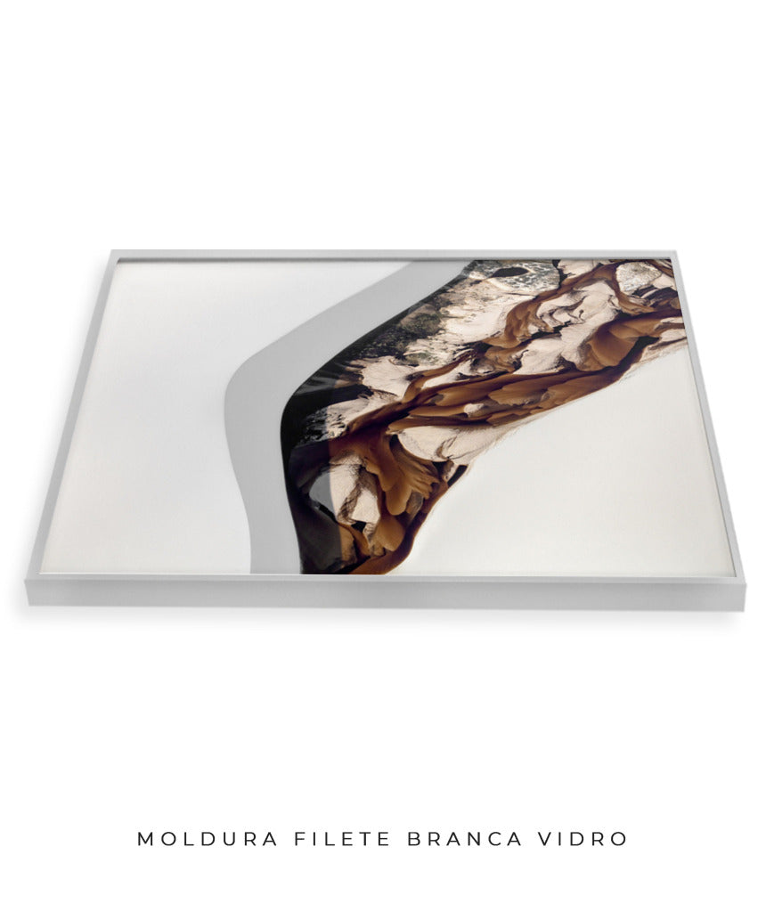 Quadro Decorativo Abstrato e Curvas - Tons de Marron, Cinza e Branco-Horizontal
