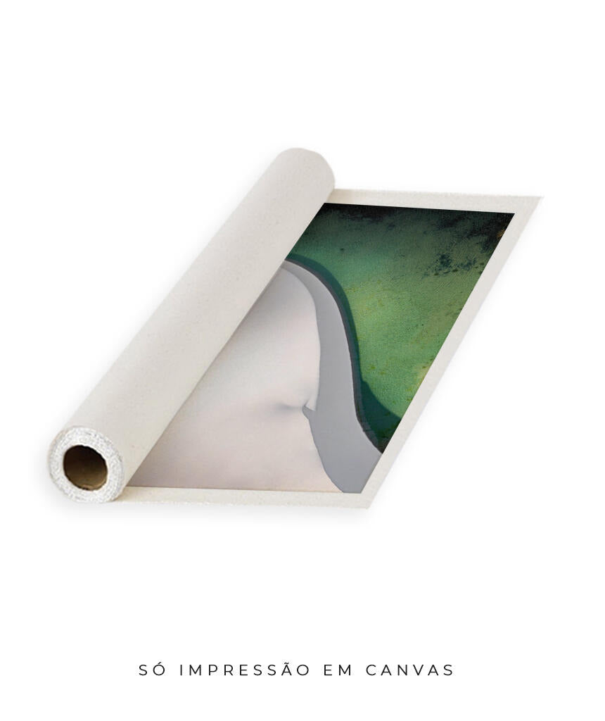Quadro Decorativo Abstrato e curvas -Tons de branco e verde Vertical