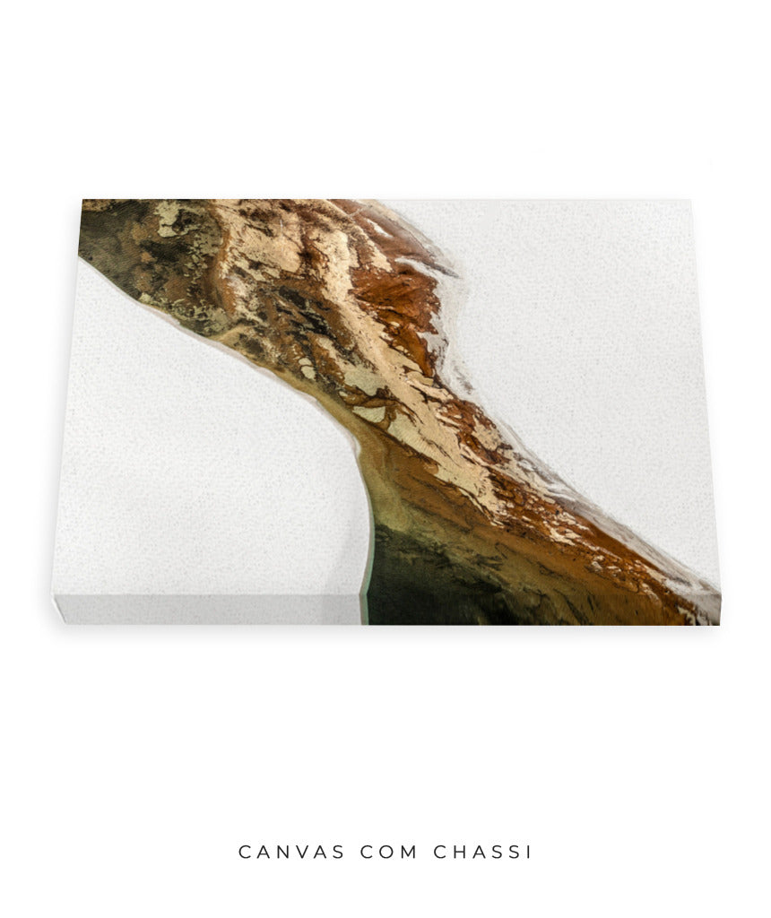 Quadro Decorativo Abstrato e Curvas - Tons Marrom e Branco -Horizontal