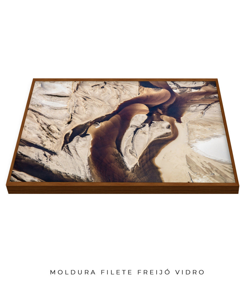 Quadro Decorativo Abstrato e Curvas - Tons Marrom e Bege -Horizontal