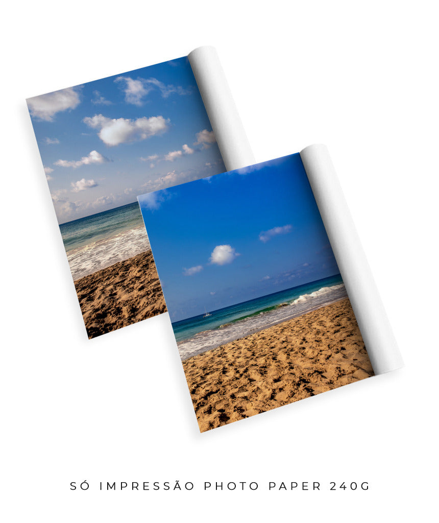 Quadro Decorativo Praia com Areia Marrom e Mar Azul -Dupla