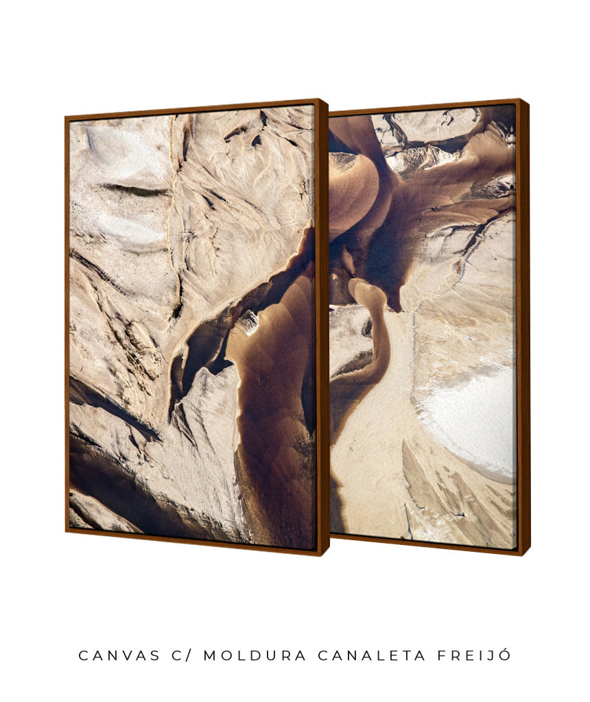 Quadro Decorativo Abstrato e Curvas - Tons Marrom e Bege -Dupla