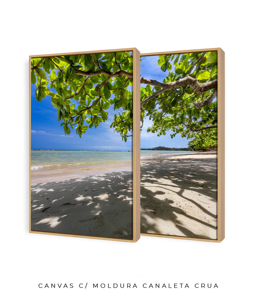 Quadro Decorativo Praia, Mar e Árvore Verde -Dupla