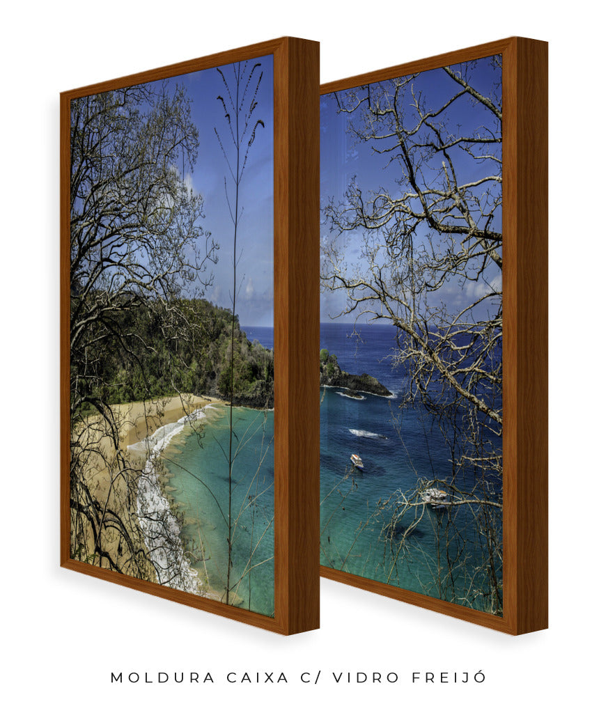 Quadro Decorativo Praia, Mar e Galhos Secos -Dupla