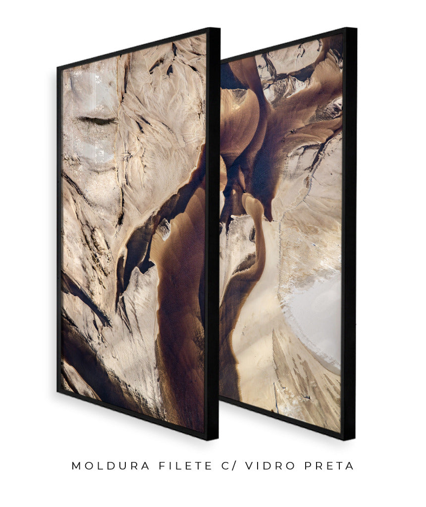 Quadro Decorativo Abstrato e Curvas - Tons Marrom e Bege -Dupla