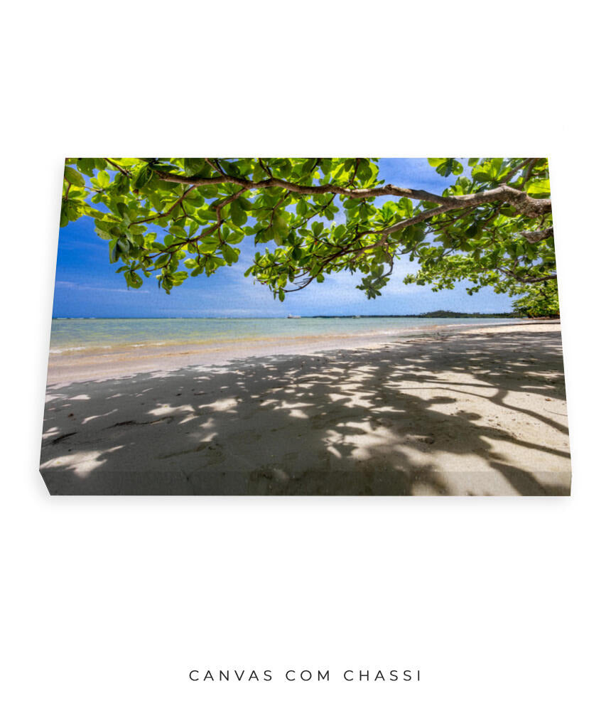 Quadro Decorativo Praia, Mar e Árvore Verde