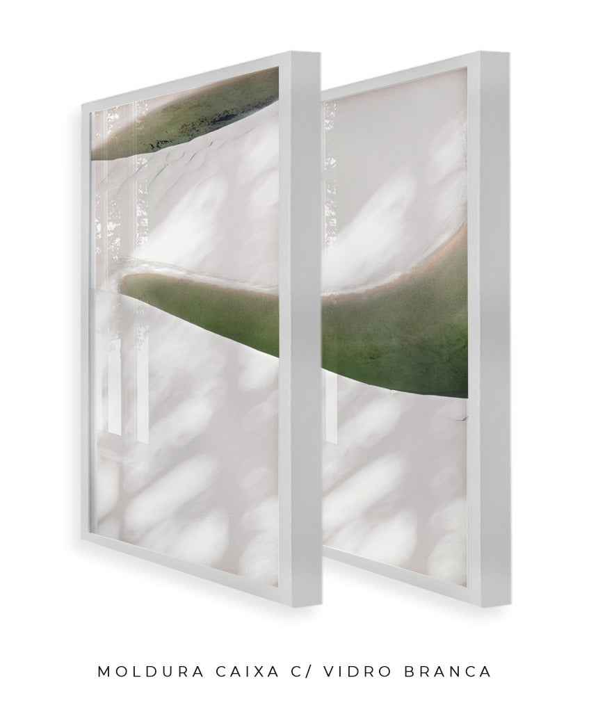 Quadro Decorativo Abstrato e Curvas - Tons Branco, Cinza e Verde-Dupla vertical