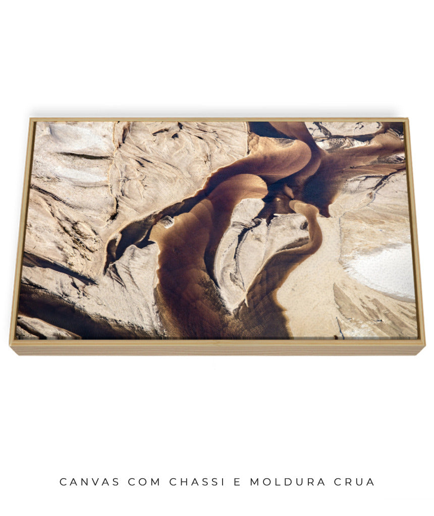 Quadro Decorativo Abstrato e Curvas - Tons Marrom e Bege -Horizontal