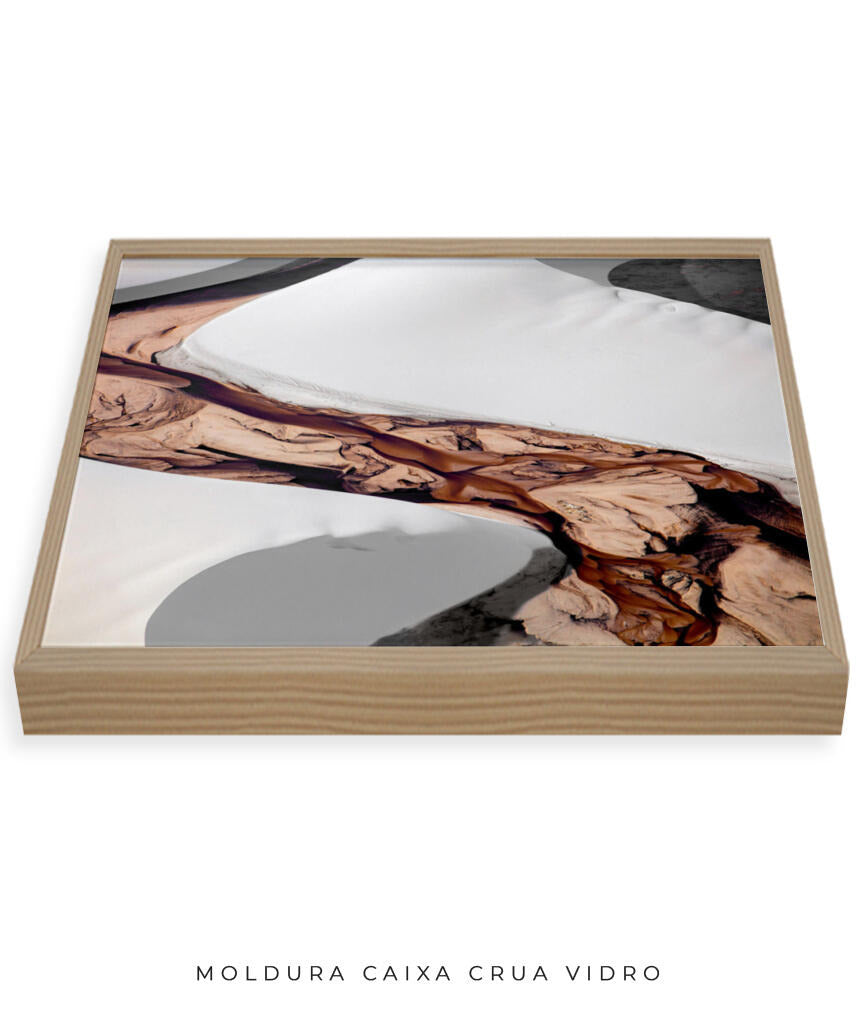 Quadro Decorativo Abstrato e curvas - Tons brancos, bege e marrons