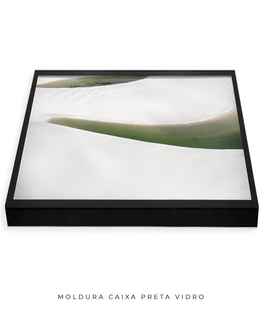 Quadro Decorativo Abstrato e curvas -Tons Branco, Cinza e Verde - Horizontal