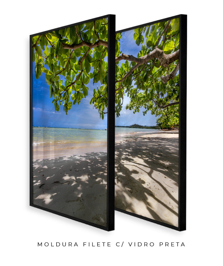 Quadro Decorativo Praia, Mar e Árvore Verde -Dupla