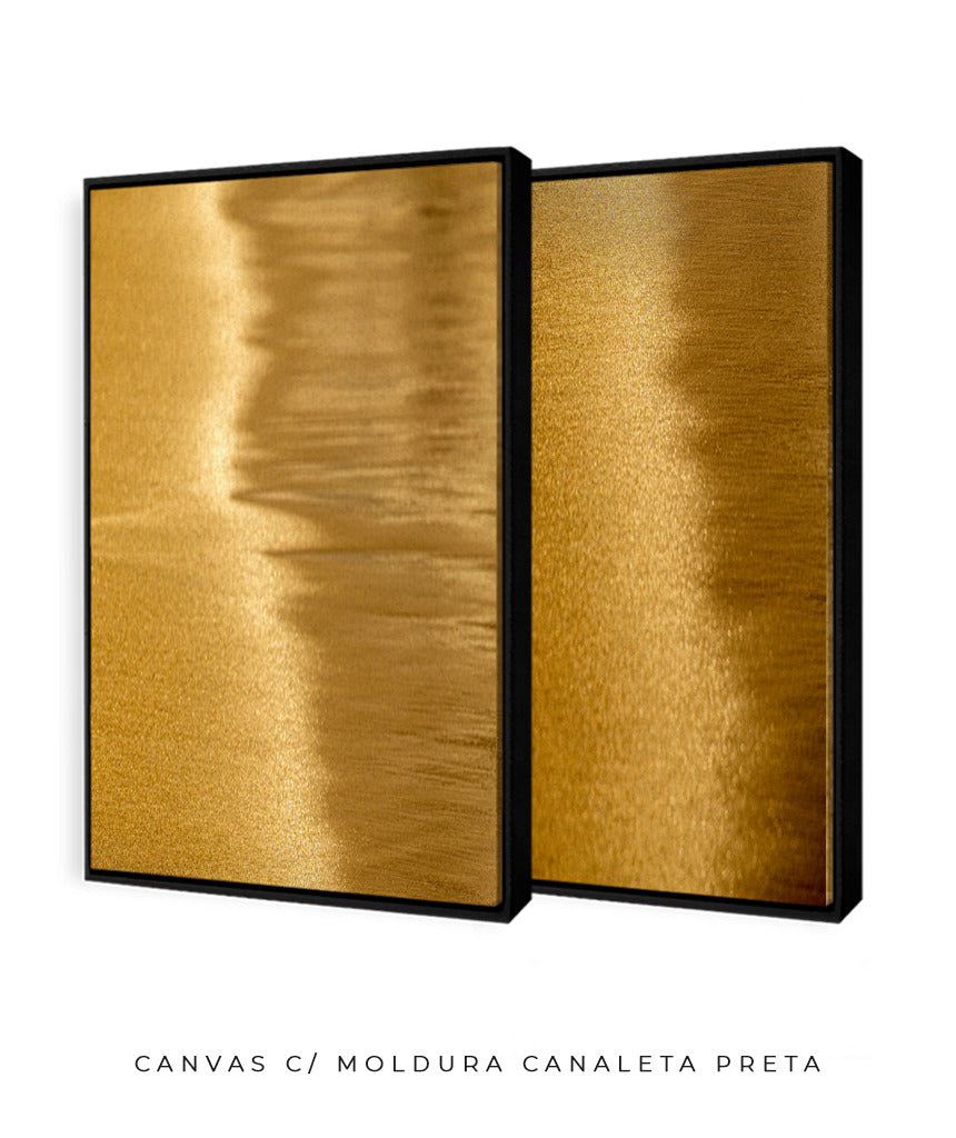 Quadro Decorativo Abstrato e curvas-Tons de dourado-Dupla vertical