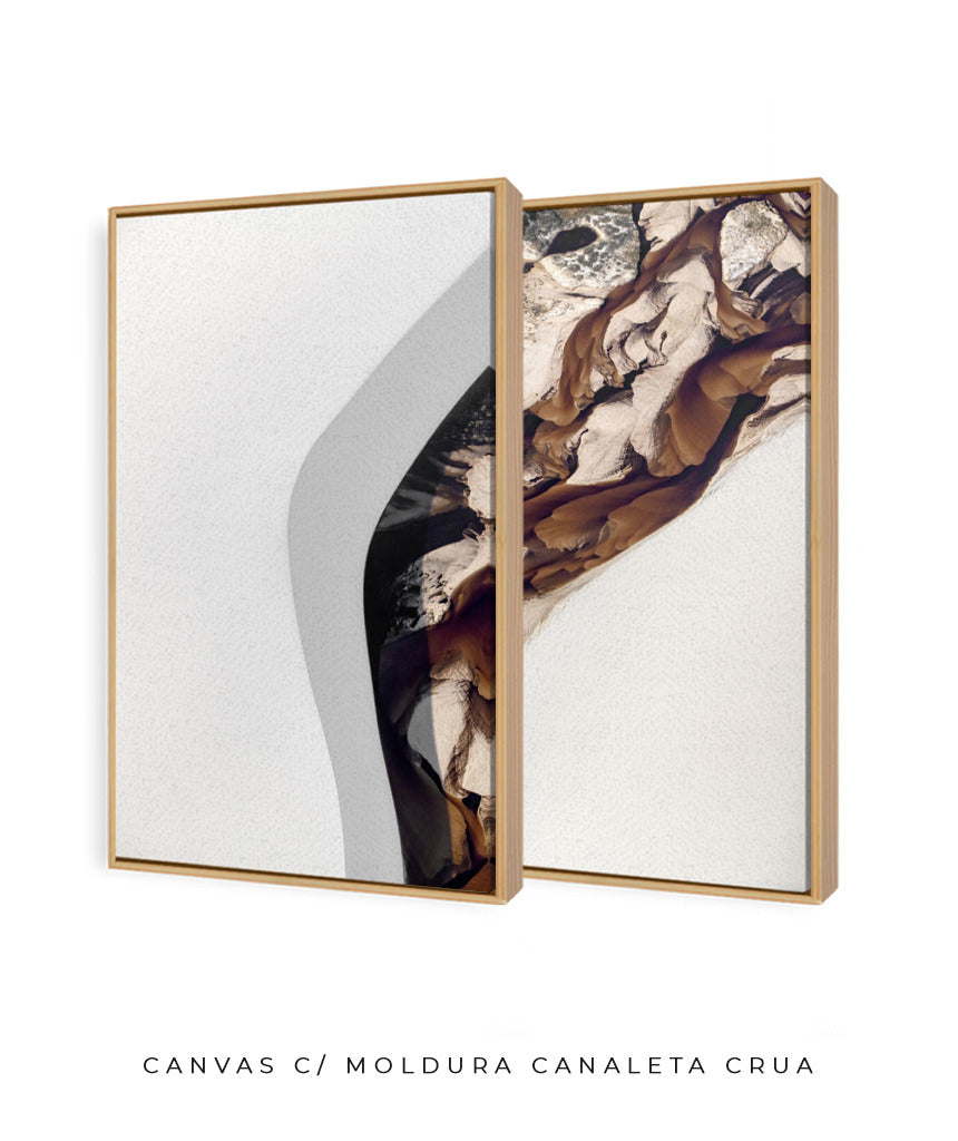 Quadro Decorativo Abstrato e Curvas - Tons Marrom e Branco -Dupla