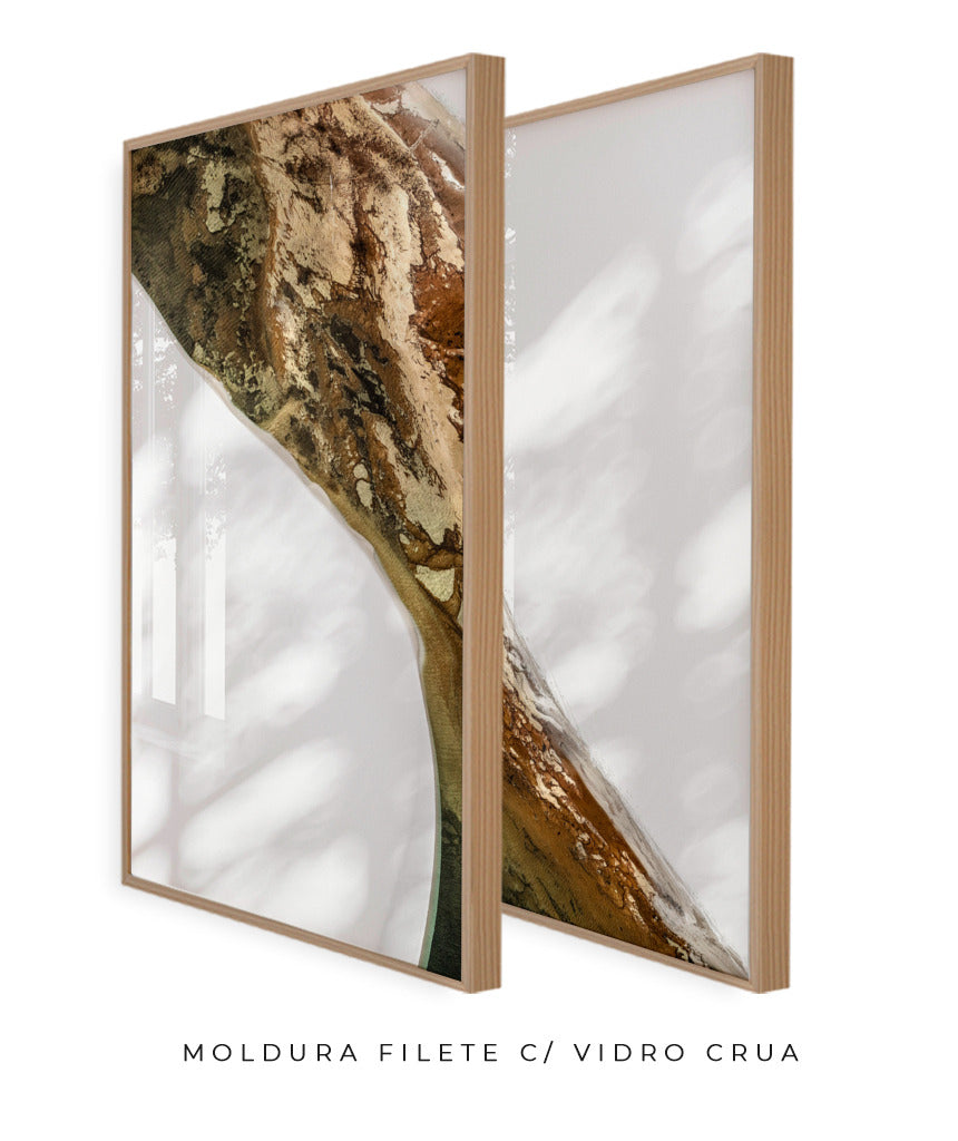 Quadro Decorativo Abstrato e Curvas - Tons Marrom e Branco -Dupla vertical