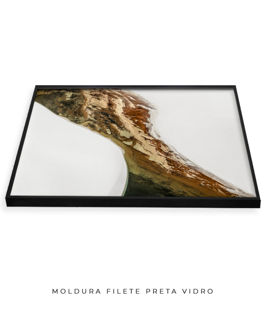 Quadro Decorativo Abstrato e Curvas - Tons Marrom e Branco -Horizontal