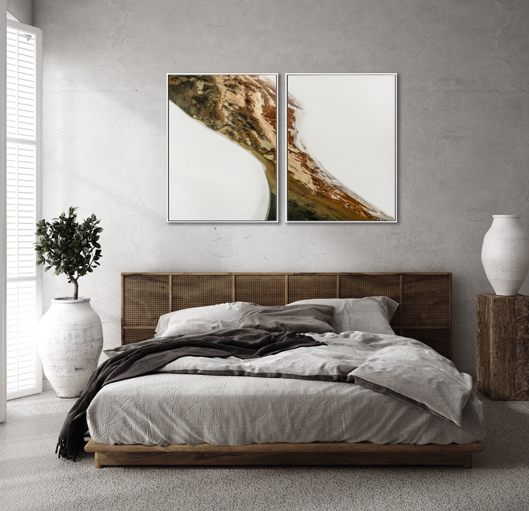 Quadro Decorativo Abstrato e Curvas - Tons Marrom e Branco -Dupla vertical