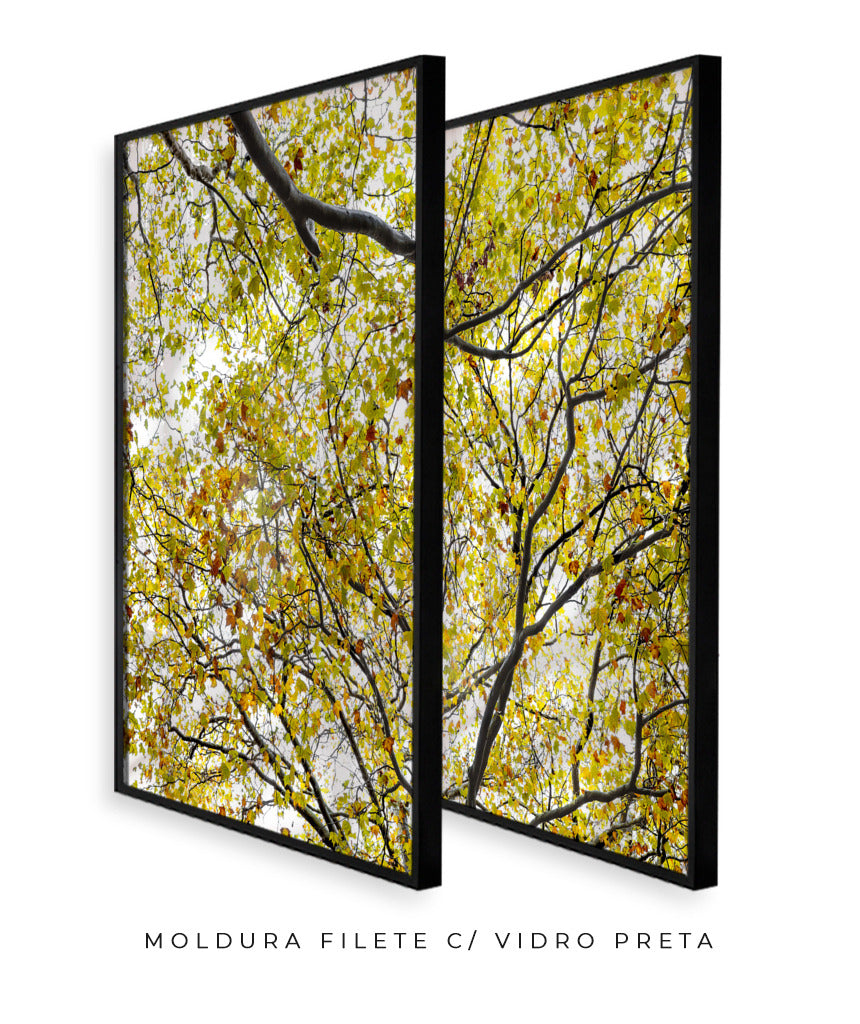 Quadro Decorativo Árvore com Galhos Verdes-Dupla