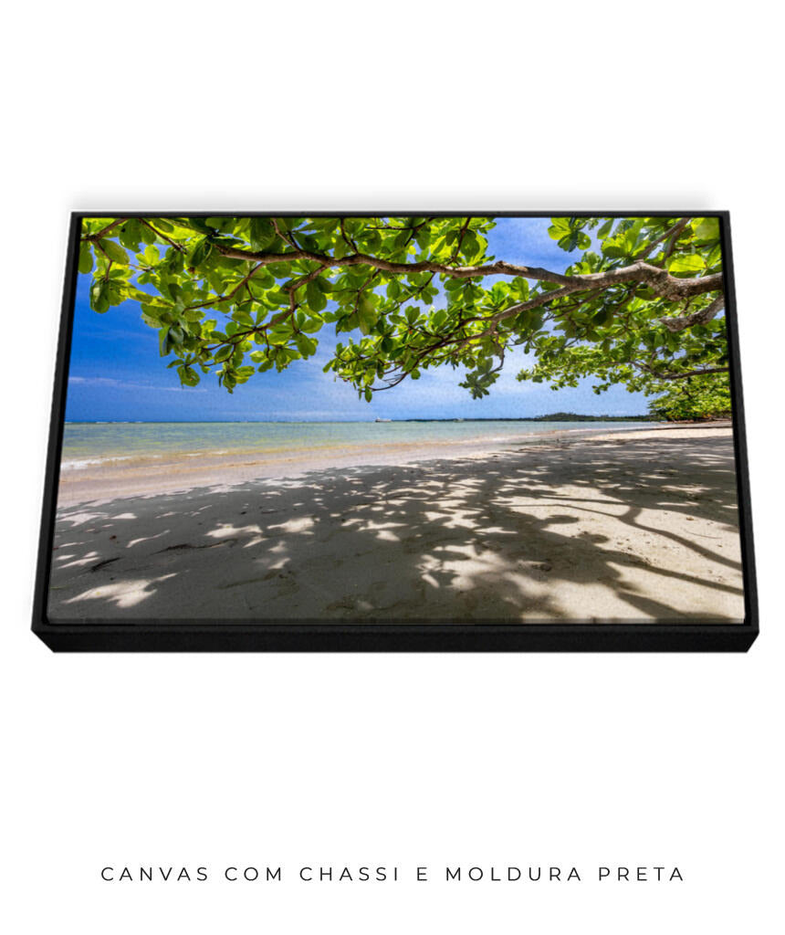 Quadro Decorativo Praia, Mar e Árvore Verde