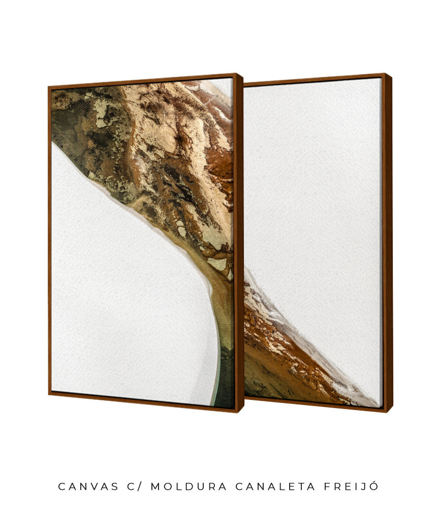 Quadro Decorativo Abstrato e Curvas - Tons Marrom e Branco -Dupla vertical