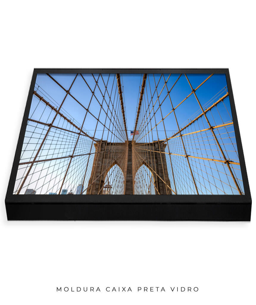 Quadro Decorativo Nova York - Ponte Urbana e Bandeira