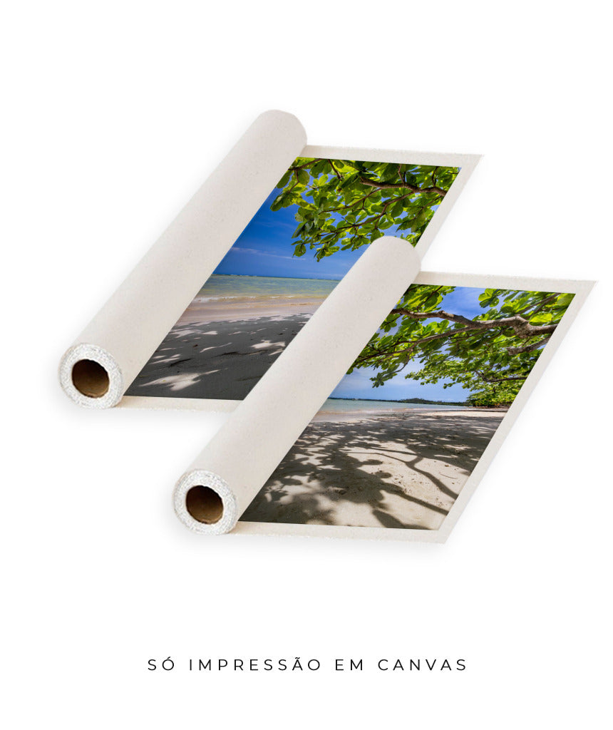 Quadro Decorativo Praia, Mar e Árvore Verde -Dupla