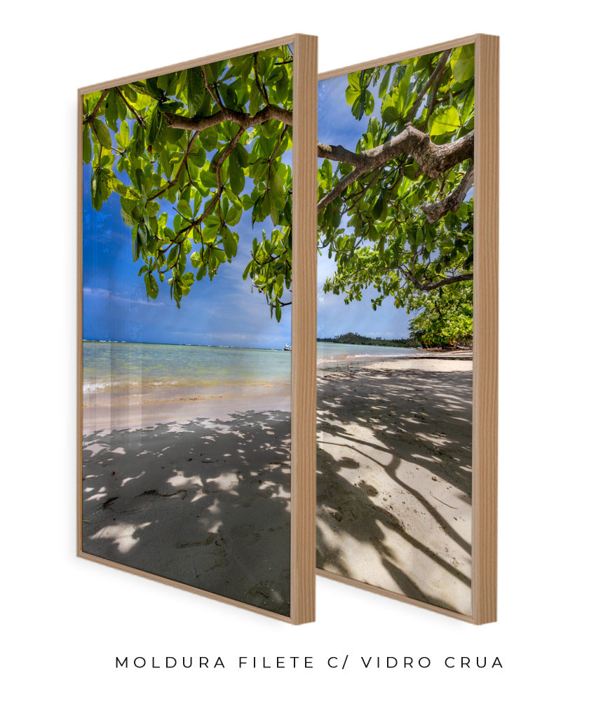 Quadro Decorativo Praia, Mar e Árvore Verde -Dupla