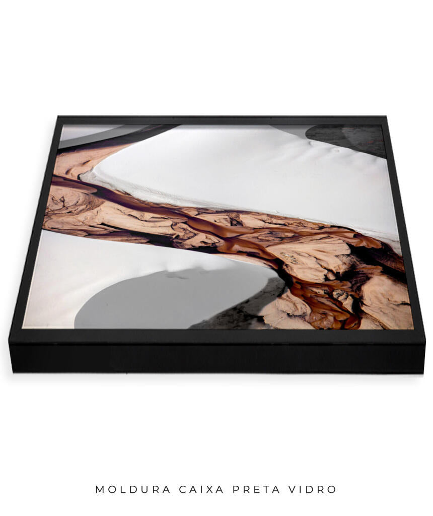 Quadro Decorativo Abstrato e curvas - Tons brancos, bege e marrons