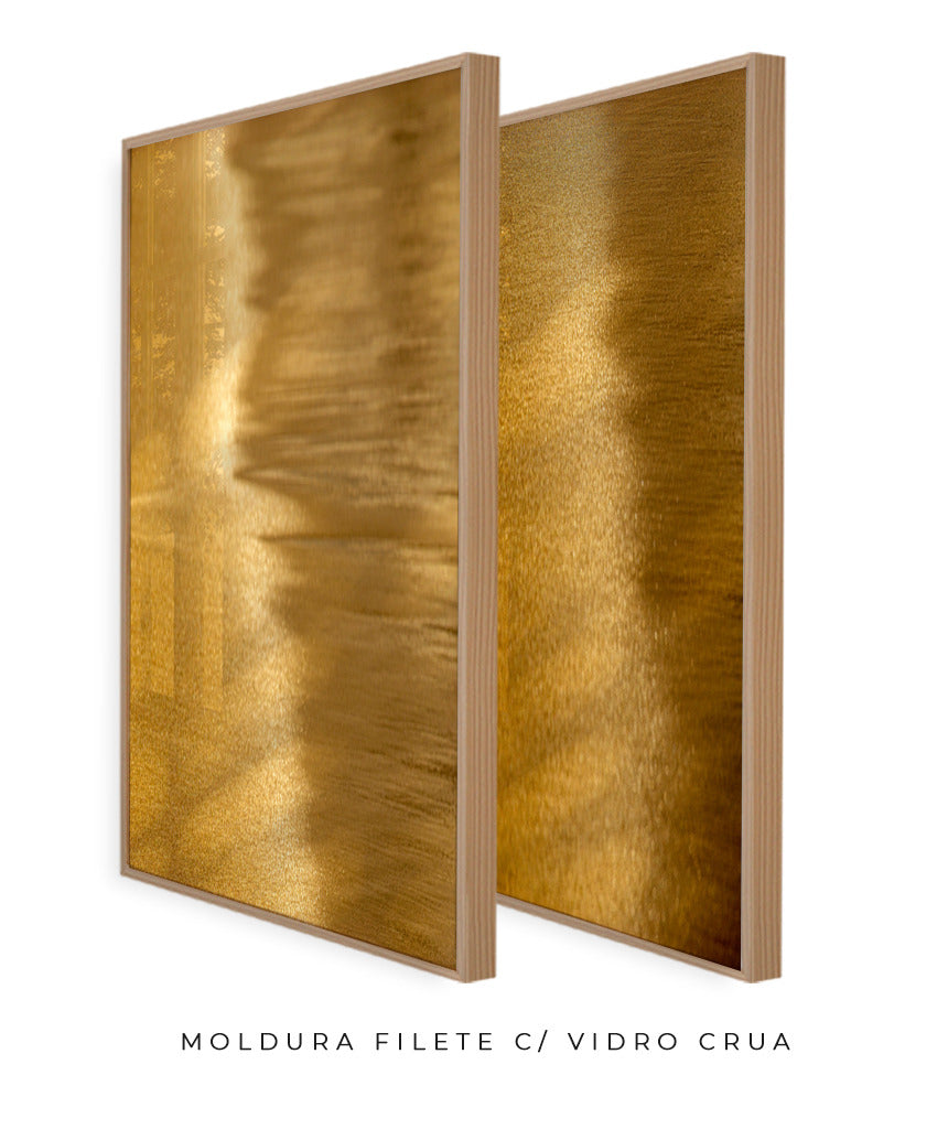 Quadro Decorativo Abstrato e curvas-Tons de dourado-Dupla vertical
